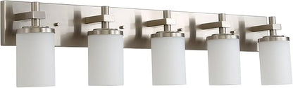 LOUSACE Bathroom Lighting Fixtures Over Mirror Brushed Nickel 5 Light Bathroom Vanity Lights with Opal White Glass Shades, Modern Vanity Wall Sconces Fixture for Bedroom Living Room