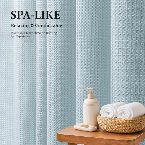 Dynamene Stall Waffle Shower Curtain 256 GSM Heavy Fabric 54x72 Fog Blue