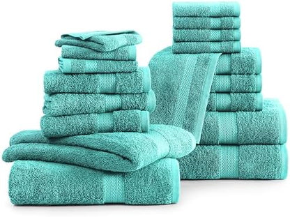 LANE LINEN Towel Set 18 Piece Soft Absorbent Quick Dry 100% Cotton - Teal