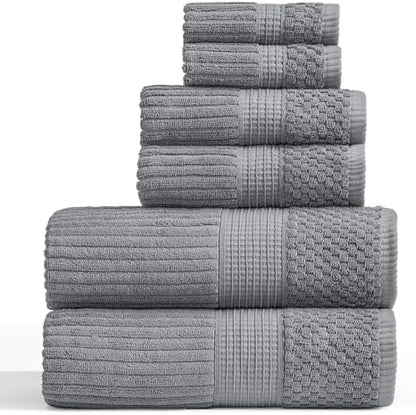 Springtree Home 100% Cotton Bath Towel Set | 6-Piece Set | Textured | Grey