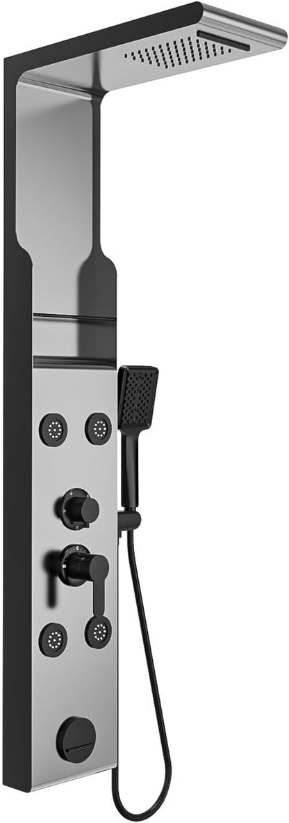 Stainless Steel Shower Panel Tower System with Rainfall Showerhead, Handheld Shower, Body Jets, Tub Spout, Multi-Function Shower System