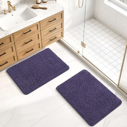 LOCHAS Bathroom Rug Shaggy Bath Mat 2 Piece, 24 x 17 Inch, Dark Purple
