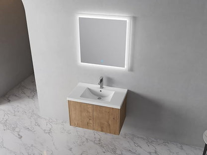 Wall Mount 30 Inch Bathroom Vanity W/Sink Combo for Small Space, Modern Design Vanity Cabinet Gel Basin Countertop, Float Mounting Design Cabinet Set with Soft Close Doors (Oak, 29.5''x18.3''x19.3'')