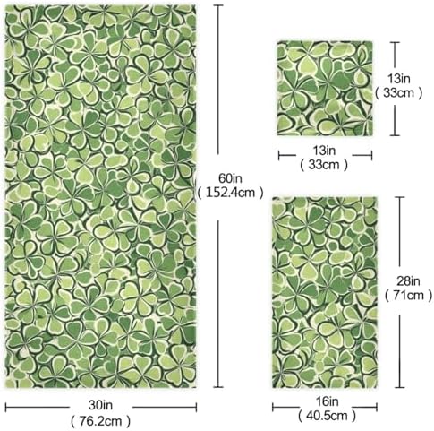 Naanle Lucky Shamrock Clovers Pattern St. Patrick's Day Soft Set of 3 Towels, 1 Bath Towel+1 Hand Towel+1 Washcloth, Multipurpose for Bathroom, Hotel, Gym, Spa and Beach