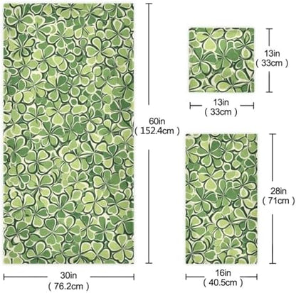 Naanle Lucky Shamrock Clovers Pattern St. Patrick's Day Soft Set of 3 Towels, 1 Bath Towel+1 Hand Towel+1 Washcloth, Multipurpose for Bathroom, Hotel, Gym, Spa and Beach