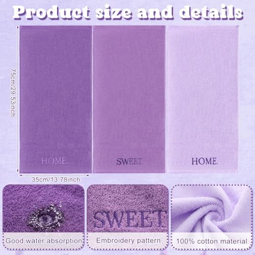FuWeave 3 Pcs Purple Decorative Hand Towels for Bathroom, Home Sweet Home