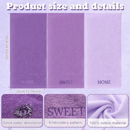 FuWeave 3 Pcs Purple Decorative Hand Towels for Bathroom, Home Sweet Home