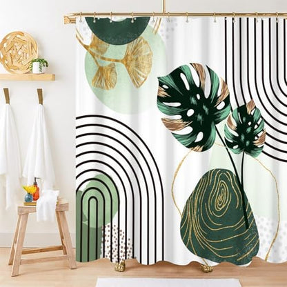 Boho Green Shower Curtain with Hooks for Bathroom 54x72 Inch