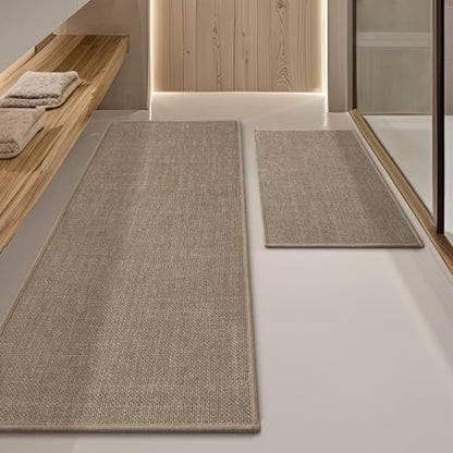 YIHOUSE Bathroom Rugs Thin Bath Mat Sets 2 Pieces Quick Dry,Brown