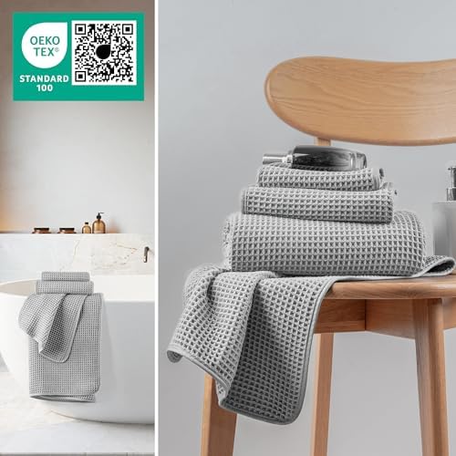 MICROFI New Microfiber Waffle Bath Towels, 3 Pieces, Oversized, Soft, Absorbent, Fast Drying, Lint Free, Includes Bath, Face and Hand Towels 430 GSM