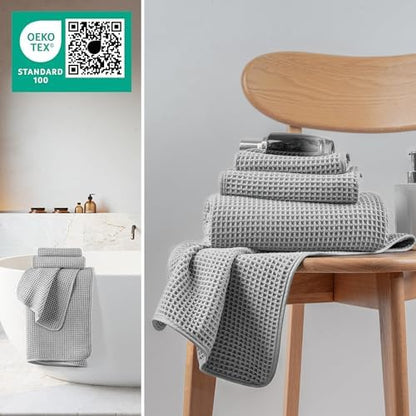 MICROFI New Microfiber Waffle Bath Towels, 3 Pieces, Oversized, Soft, Absorbent, Fast Drying, Lint Free, Includes Bath, Face and Hand Towels 430 GSM