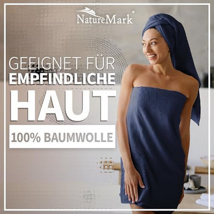 Pack of 2 Bath Towels - 100% Cotton, 500 g/m² - Soft, Absorbent & Durable - for Home, Sauna & Travel - 27 x 54 in (Navy Blue)