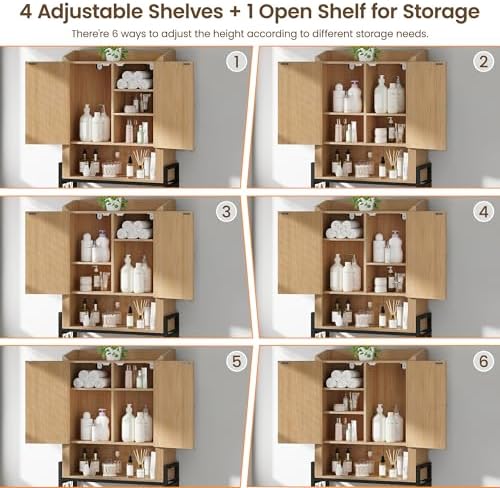 Memobarco Over The Toilet Storage Cabinet with 2-Door & Metal Stand, Wood