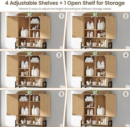 Memobarco Over The Toilet Storage Cabinet with 2-Door & Metal Stand, Wood