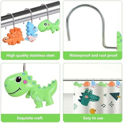 12-Piece Dinosaur Shower Curtain Hooks for Bathroom
