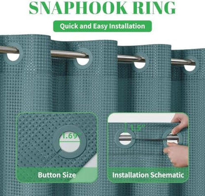 No Hook Waffle Shower Curtain, No Liner Needed, 71x74 Inch, Seaweed Green