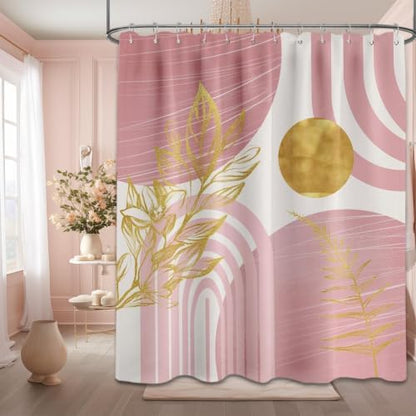Light Pink and Gold Extra Long Shower Curtain, Tall 72X84 in