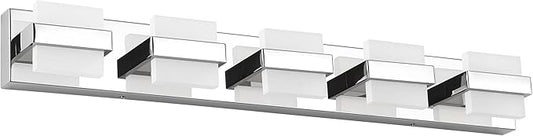 SOLFART Chrome 5 Light Bathroom Vanity Lights Over Mirror, Modern Chrome Bathroom Light Fixtures LED Lights Dimmable