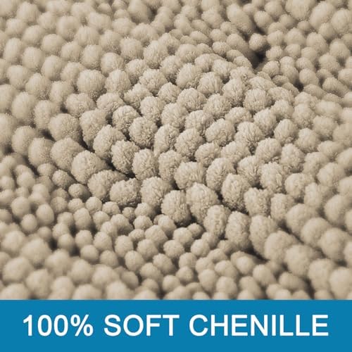H.VERSAILTEX Bathroom Rug Sets 2 Piece Bath Mats Non Slip Thick Soft Chenille Striped Bath Rug achine Washable Shower Floor Rugs for Tub, Shower and Floor (Fog, 20" x 32"/24" x 36")