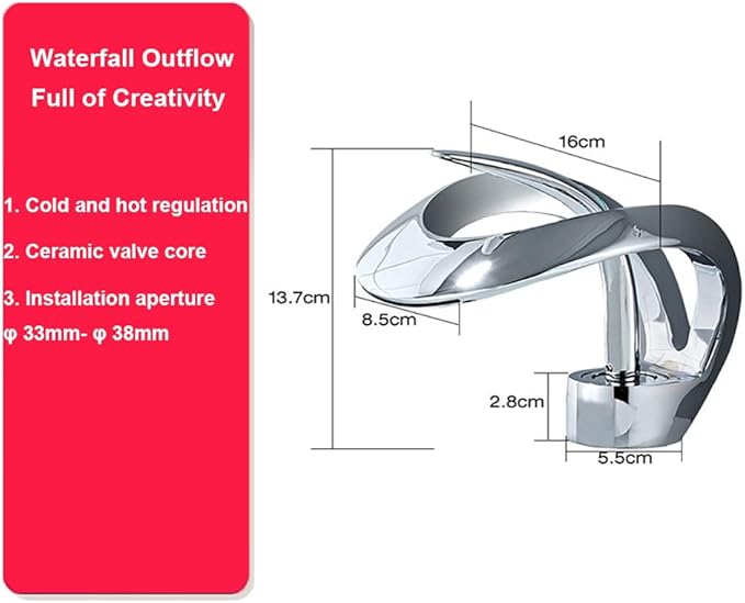 Waterfall Bathroom Faucet Sink Faucet 1 Hole Single Handle Modern Bathroom Faucet Mixed Cold and Hot Water Elegant Design Water Faucet for Sink (Polished Chrome)