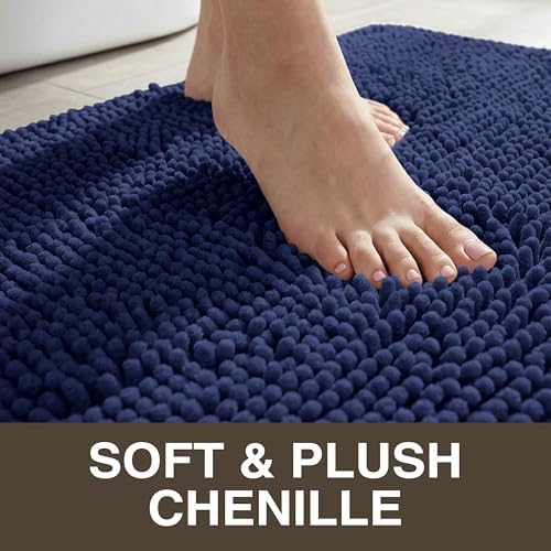 Neater Home Plush Bathroom Rugs 36x24 Thick Chenille Quick Dry Microfiber Absorbent Bath Mat, Soft Bath Rugs, Machine Washable Bathroom Floor Mat for Tub Shower Sink, Home Decor Accessories, Navy