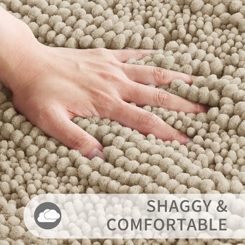 Yimobra Toilet Rugs U Shaped Washable 24 x 20, Non Slip and Super Absorbent Toilet Mat, Quick Dry, Ultra Luxury Microfiber Chenille Plush Fluffy Contour Bath Rugs for Toilet Base, Camel