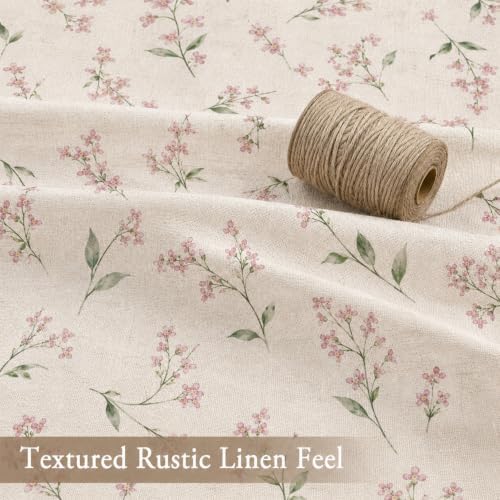 Leowefowa Pink Wildflower Farmhouse Shower Curtain, Vintage Cottagecore Floral Bathroom Decor, Linen Look Fabric Bath Curtain, Rustic Country Style Waterproof Shower Curtain, 72 x 72 Inch