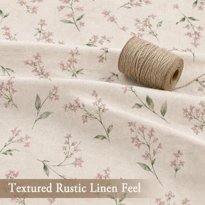 Leowefowa Pink Wildflower Farmhouse Shower Curtain, Vintage Cottagecore Floral Bathroom Decor, Linen Look Fabric Bath Curtain, Rustic Country Style Waterproof Shower Curtain, 72 x 72 Inch