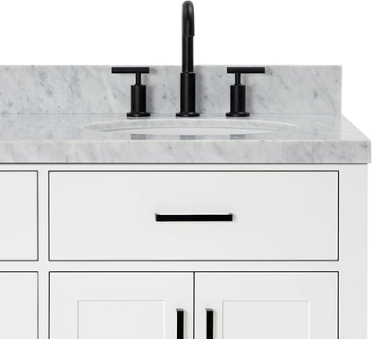 ARIEL Hepburn 66-inch Bathroom Vanity with Sink,Solid Wood, 1.5-inch Italian Carrara Marble Countertop & Backsplash, Double Oval Porcelain Sink, 4 Soft Closing Doors, 6 Dovetail Drawers, White