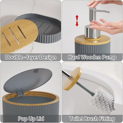 Gray Bathroom Accessories Set with Shower Curtain and Rugs