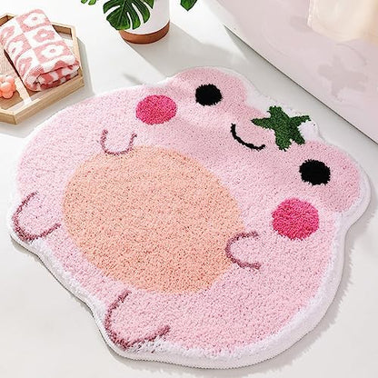 Panstar Cute Pink Frog Bath Mat Non Slip Luxury Absorbent Shaggy Shower Rug Washable Bathroom Decor