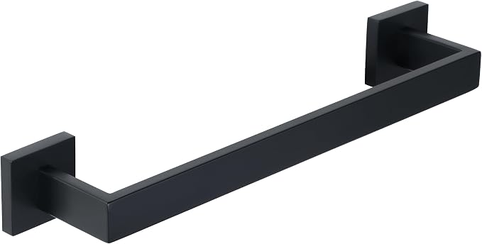 Alise Towel Bar Towel Racks for Bathroom Wall Mount 12 Inch,Matte Black | SUS304 Stainless Steel Bathroom Towel Holder, Full Square Towel Rod Towel Hanger for Bathroom Lavatory Kitchen