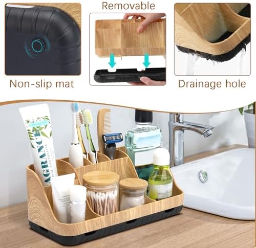 GFWARE Bathroom Organizers and Storage - Detachable 7 Slots Kids Electric Toothbrush and Toothpaste Holde Drainage for Bathroom Accessories Organization Counter Vanity Storage