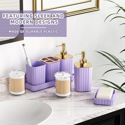 XLHOMO Bathroom Accessories Set - 25PC Bathroom Sets with Shower Curtain and Rugs, Purple Bathroom Set with Trash Can, Soap Dispenser, Soap Dish & Toilet Brush