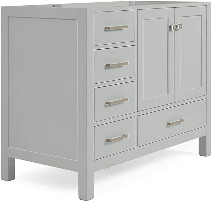 ARIEL Cambridge 42-inch Bathroom Vanity Base Cabinet,Solid Wood, 2 Soft Closing Doors, 5 Dovetail Drawers, Grey