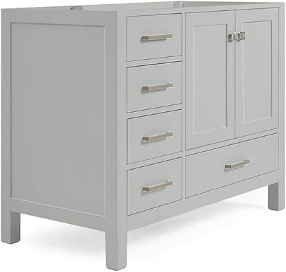 ARIEL Cambridge 42-inch Bathroom Vanity Base Cabinet,Solid Wood, 2 Soft Closing Doors, 5 Dovetail Drawers, Grey
