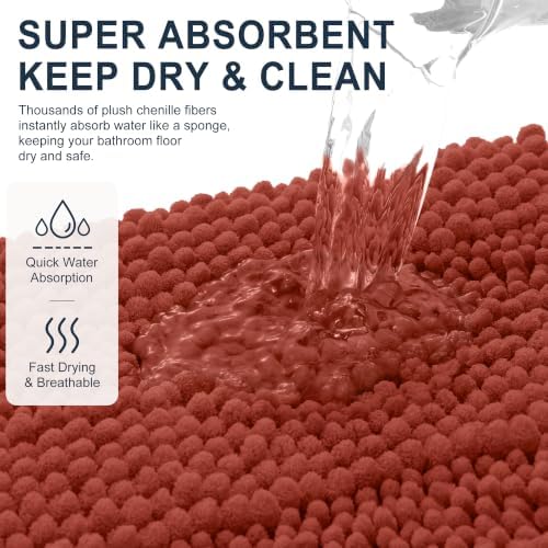 Smiry Chenille Bathroom Runner Rugs 44x24, Soft Bath Mat, Rustic Terracotta