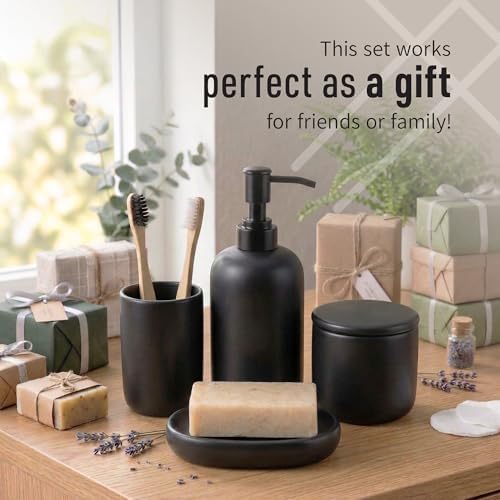 Ava Nord Modern Minimalist Ceramic Bathroom Accessories | Set of 4 | Black