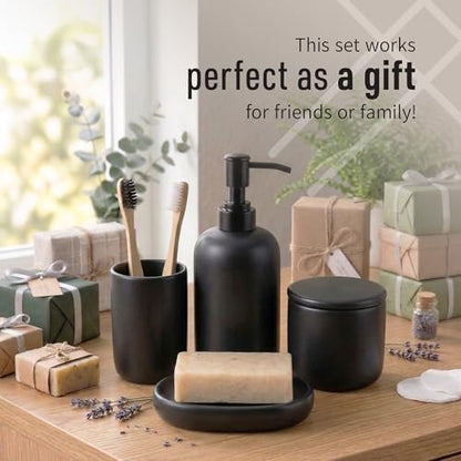 Ava Nord Modern Minimalist Ceramic Bathroom Accessories | Set of 4 | Black