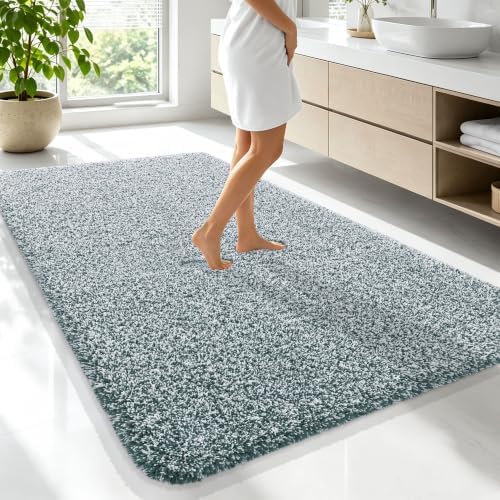 OLANLY Microfiber Soft Bathroom Rugs Mats 70x46, Blackish Green and White