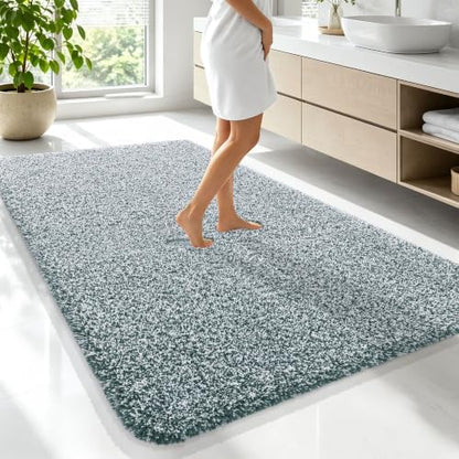 OLANLY Microfiber Soft Bathroom Rugs Mats 70x46, Blackish Green and White