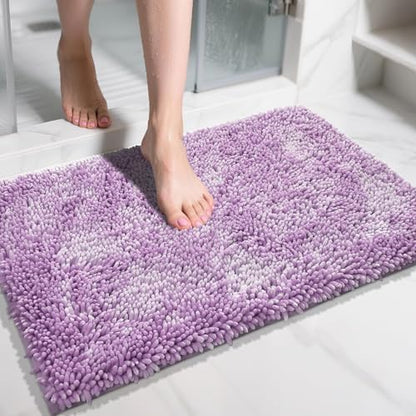 Yimobra Chenille Bathroom Rugs Non Slip, Extra Thick Soft Absorbent Bath Rug 31.5x20 Inch, Machine Washable Quick Dry Bath Mat for Bathroom Floor, Tub and Shower, Home Decor Accessories, Lilac