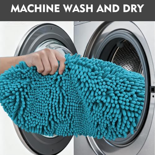 Bathroom Rugs Bath Mats for Batroom Chenillen Bath Rug Set 3 Piece Non-Slip Bath Mats, Absorbent Shaggy Rugs, Machine Wash, Perfect Plush Bathroom Mats, Bathroom Carpets Set Teal Blue