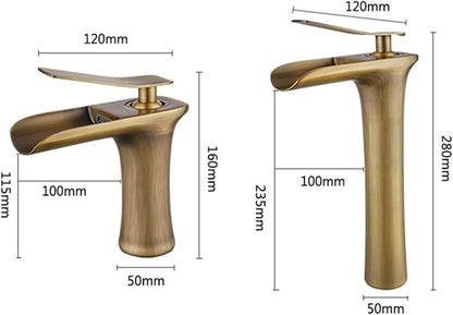 Faucet Modern Single Handle Brass Bathroom Faucet Deck Mounted Mixer Tap for Basin Hot and Cold Water(Gold,Tall) Faucet