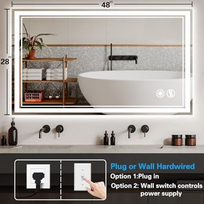 48 x 28'' LED Mirror for Bathroom, Bathroom Mirror with LED Lights