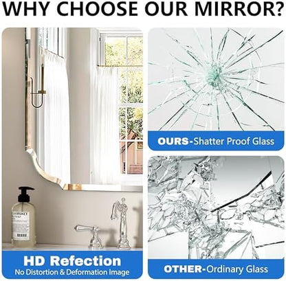 Silver Wall Mirror-Beveled Edge Frameless Mirror for Bathroom, Vanity, Bedroom, Rectangle Mirror（24X24inch）
