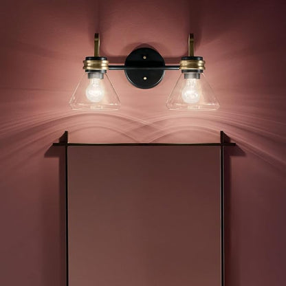 Kichler Farum 19.25" 2-Light Vanity Light with Clear Glass in Black, for Vanity, Jack & Jill Layout, Over a Mirror (19.25" W x 9.5" H), 55154BKCLR