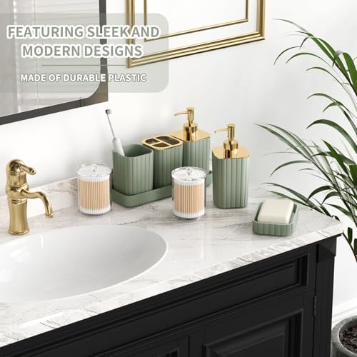 XLHOMO Bathroom Set - 26PC Bathroom Set with Shower Curtain and Rugs, Bathroom Accessory Set, Sage Green Bathroom Accessories Set, Trash Can & Soap Dispenser