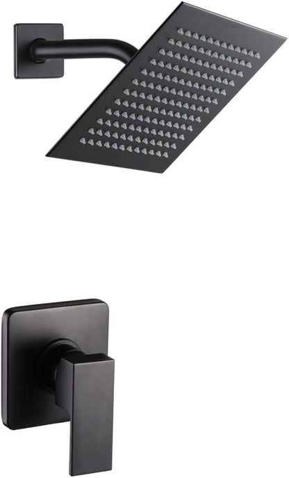 POP SANITARYWARE Matte Black Shower Faucet Set, Bathroom Rainfall Shower System with Stainless Steel Metal Showerhead, Single Function Shower Trim Kit with Rough-in Valve