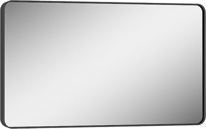 Keonjinn 40 x 24 Inch Black Vanity Mirror, Aluminum Frame Bathroom Mirror | Tempered Glass with Clear Reflection, Matte Black Sandblasted Finish, Anti-Rust, Seamless Aluminum Frame, Rounded Rectangle